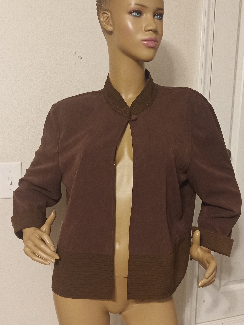 Sag Harbor Brown Suede-Style Open Front Blazer